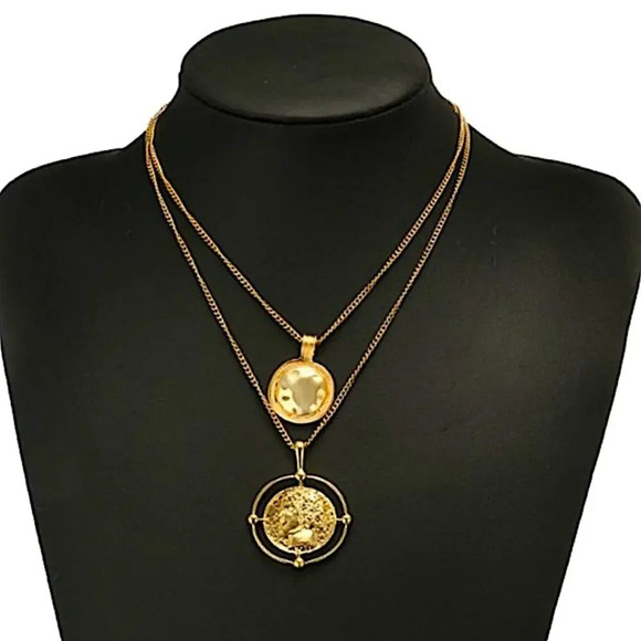 Gold Coin Pendant Necklace, Multilayer, Charm, Boho, Medallion - Picture 5 of 12